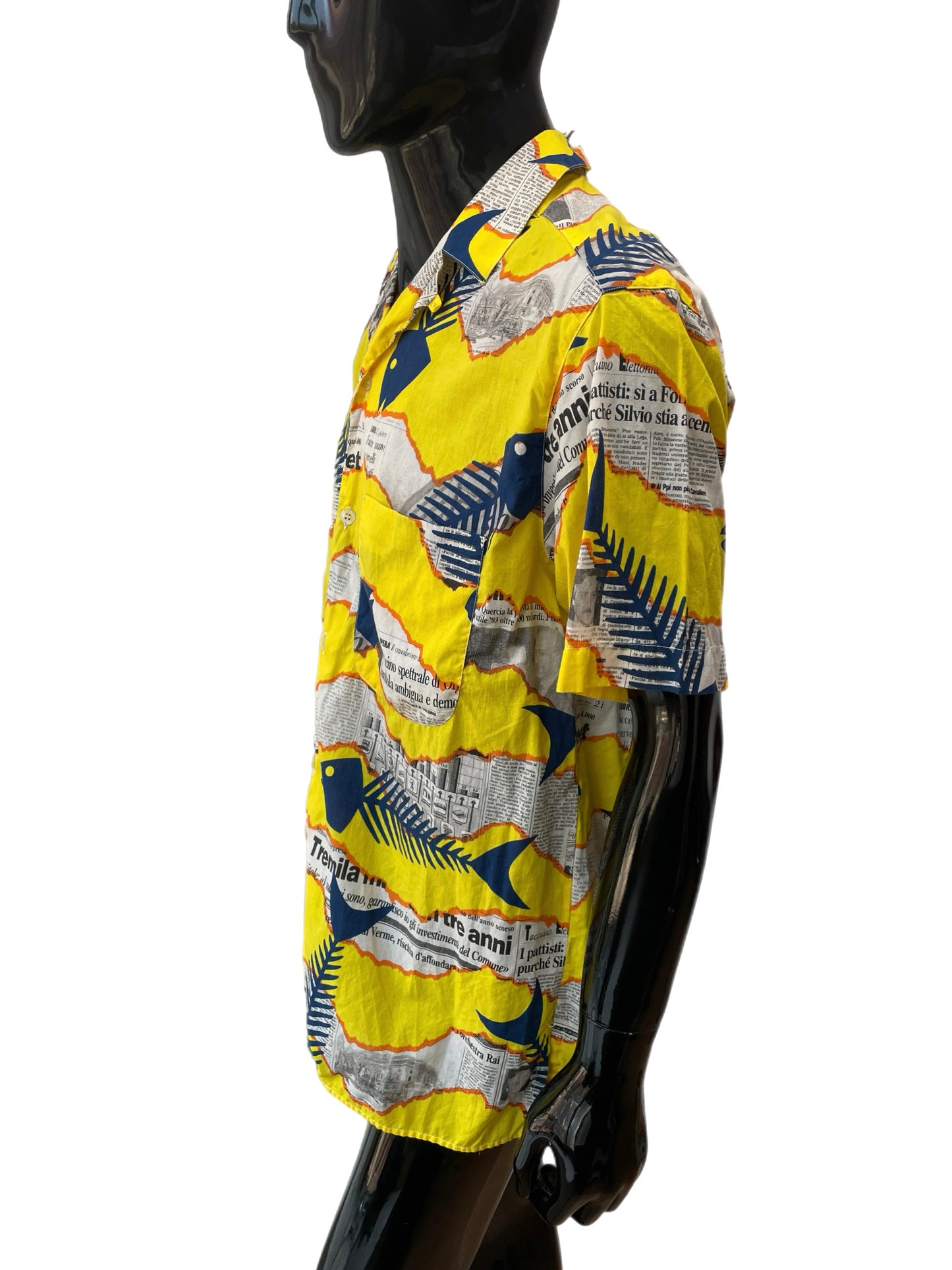 Moschino Yellow Fishbone Newspaper Print Shirt