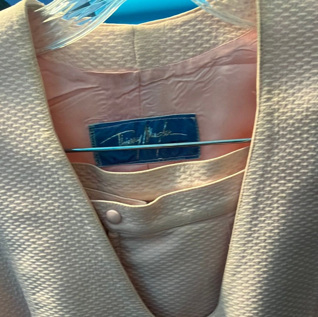 Thierry Mugler 80s couture puckered baby pink suit set w skirt