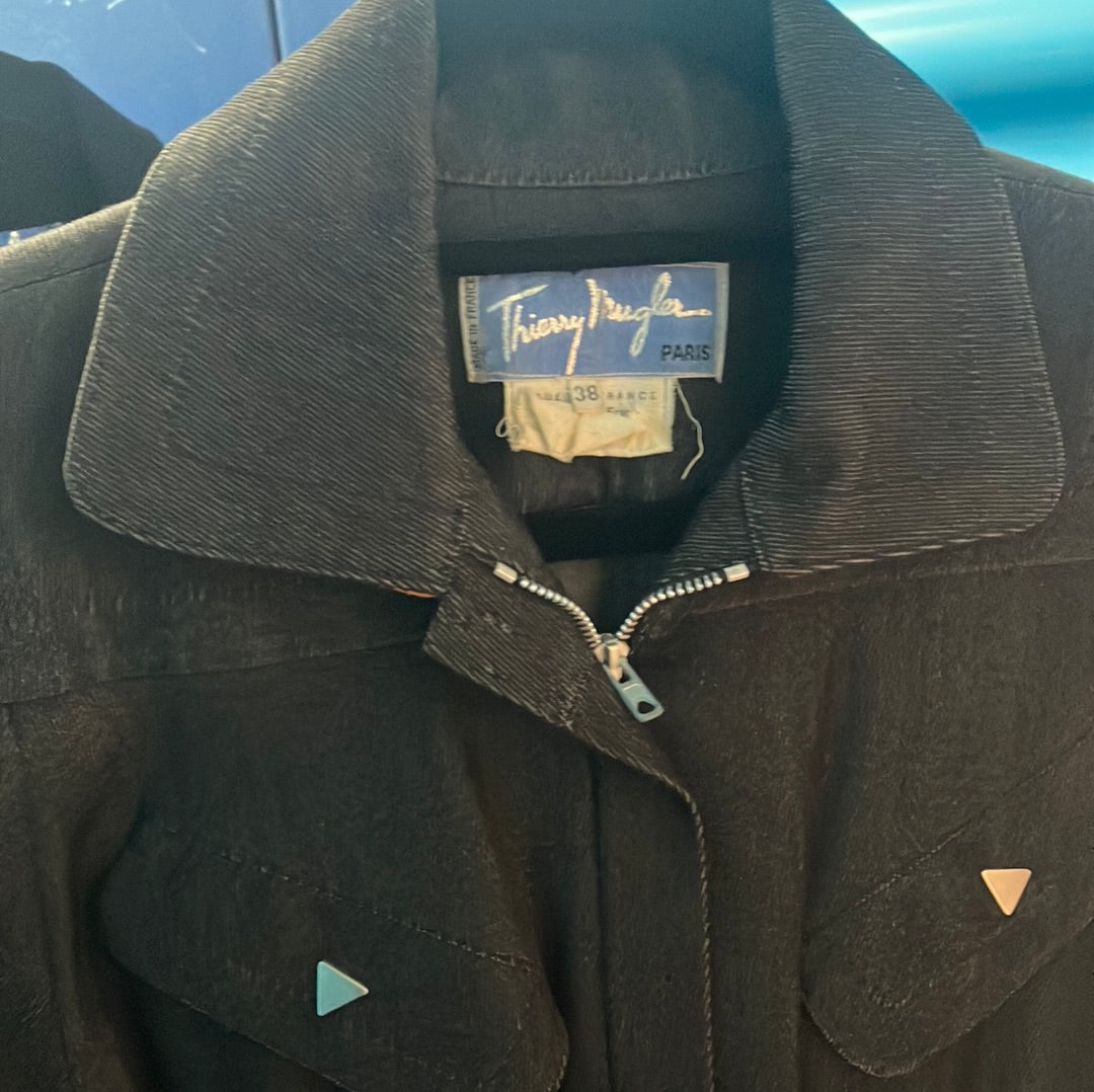Thierry Mugler 80s Denim jumpsuit w triangle metal bottom