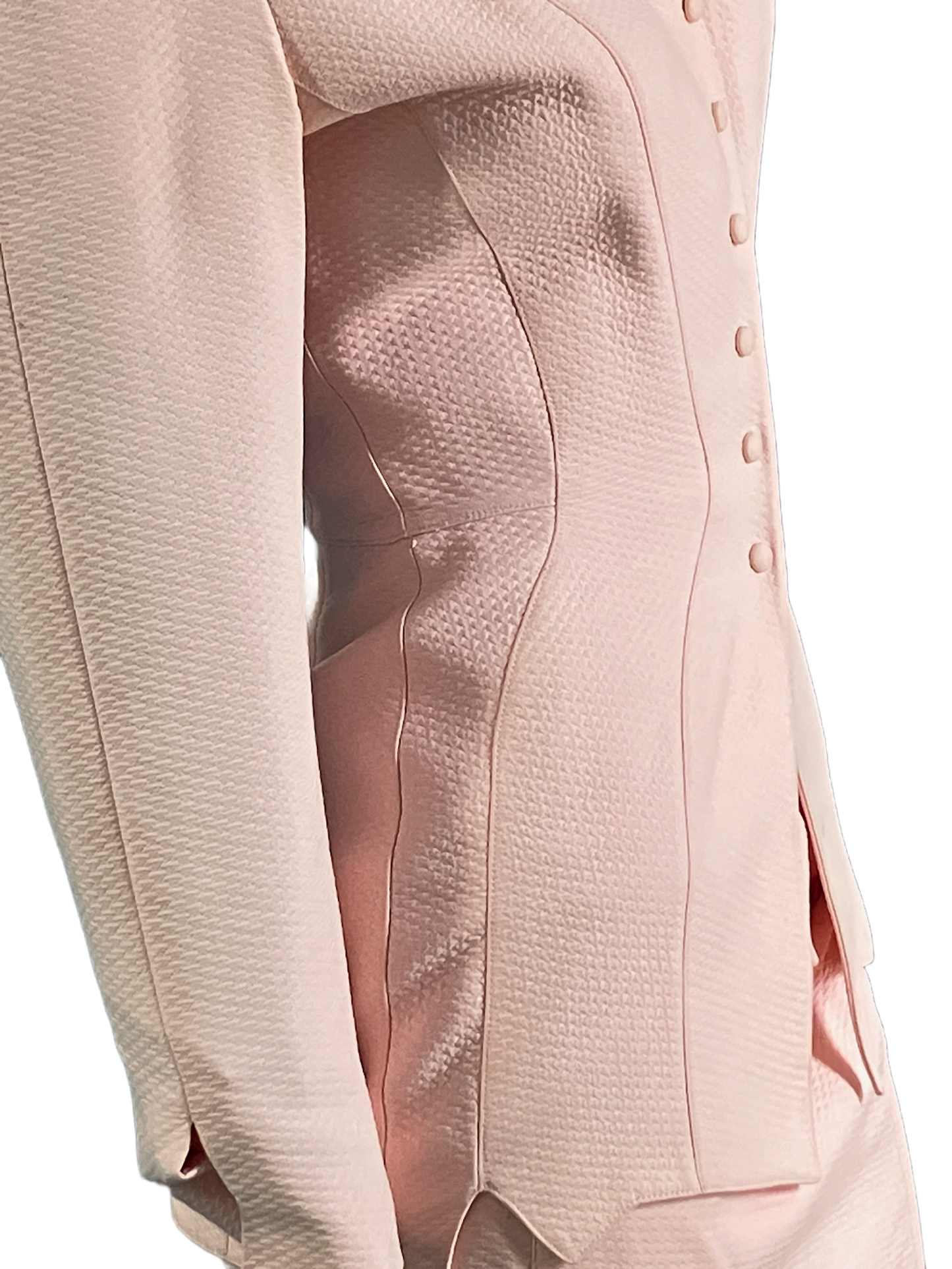 Thierry Mugler 80s couture puckered baby pink suit set w skirt