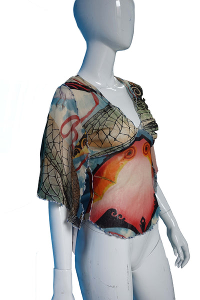 Jean-Paul GAULTIER FEMME 2000s Printed Mesh Top Sky blue Koi print