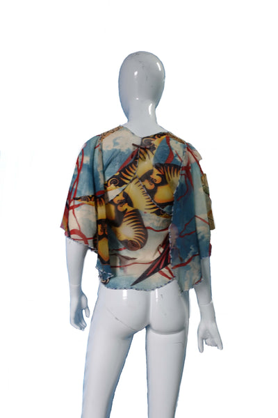 Jean-Paul GAULTIER FEMME 2000s Printed Mesh Top Sky blue Koi print