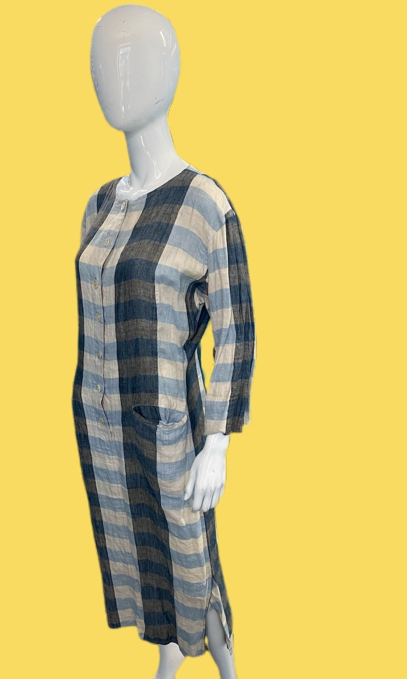 1980s Jil Sander Plaid Linen Dress 1980s Jil Sander Plaid Linen Dress