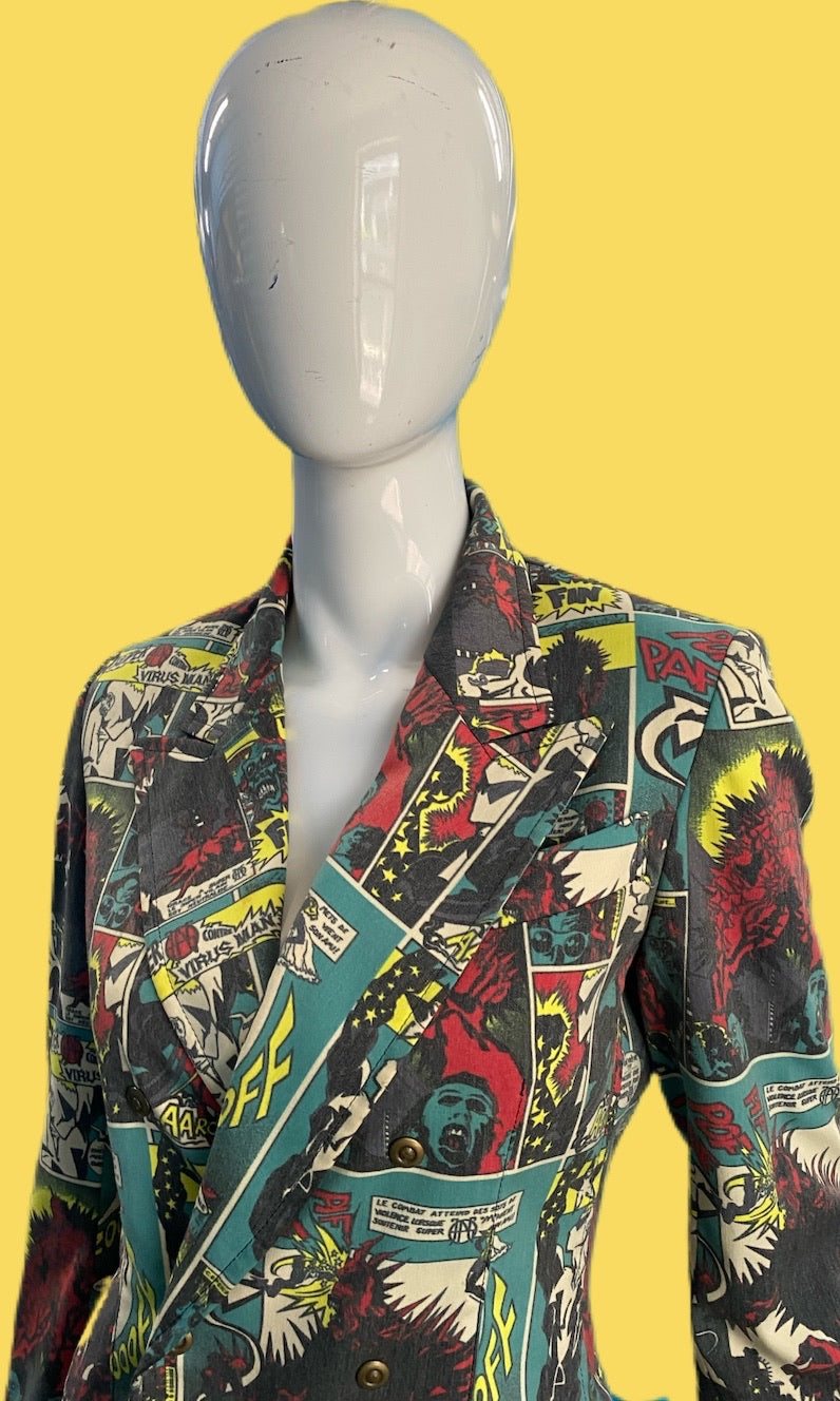 1990’s Iconic Jean Paul Gaultier Virus Man Printed Double Breasted Blazer