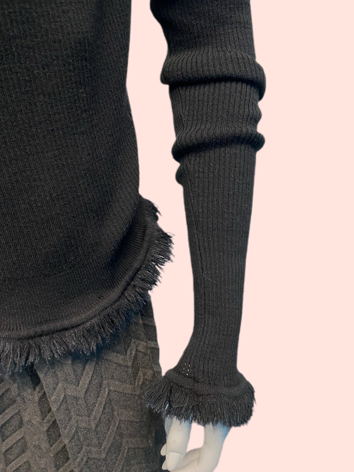 1990’s John Galliano Wool Ribbed Knit Fringe Trim Cardigan