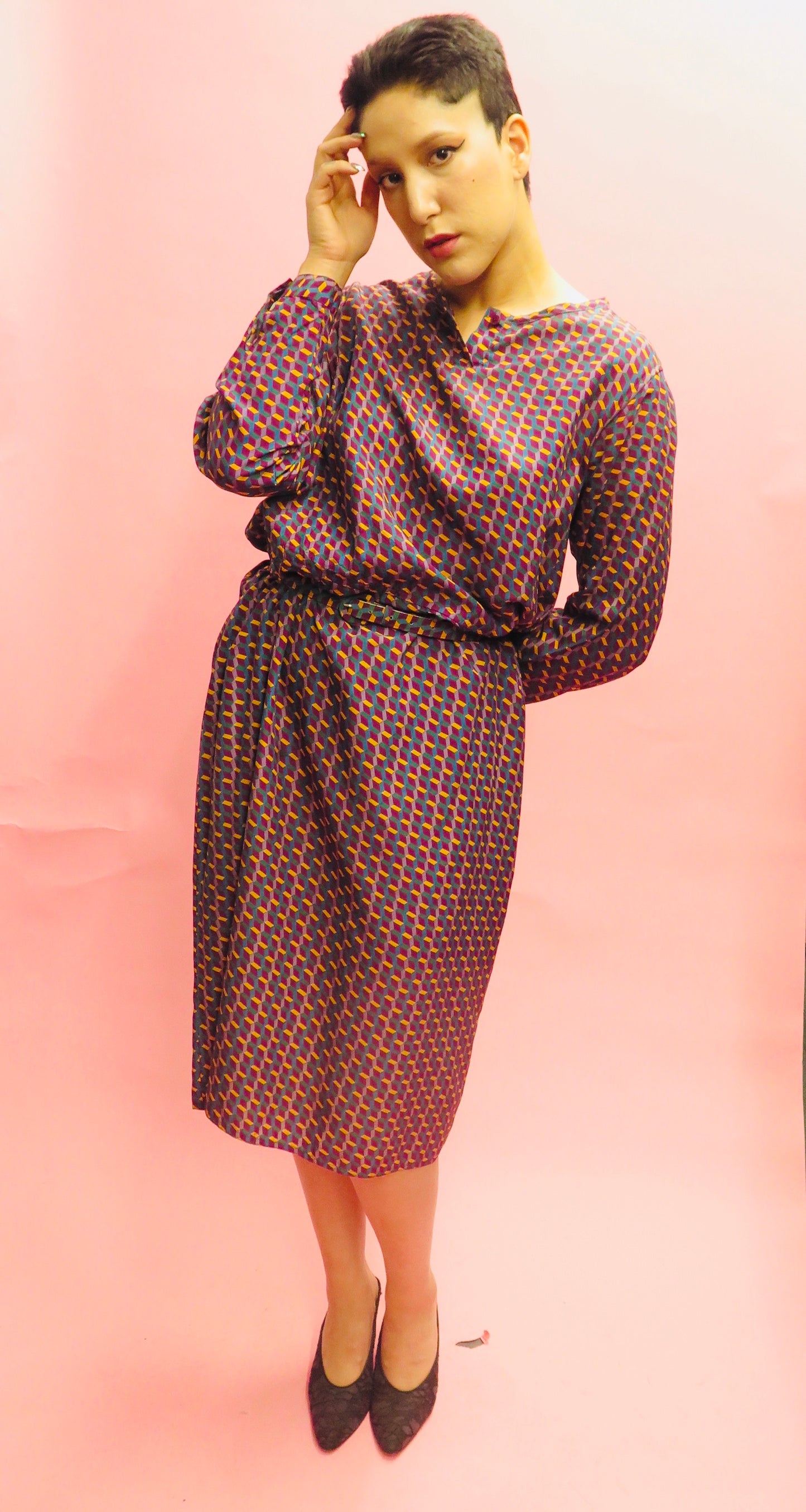 1970’s Diane Von Furstenberg Silk geometric Print Belted Dress