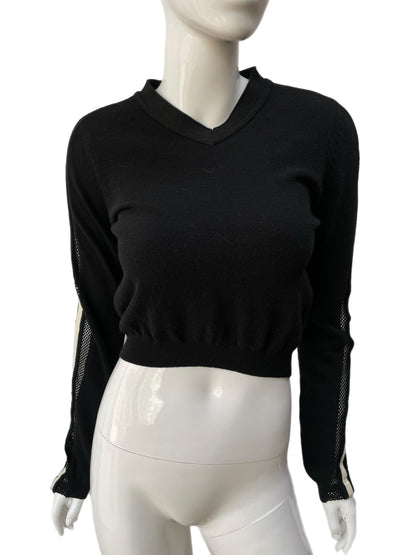 Matsuda Cropped V-Neck Pullover with Netted Sleeve