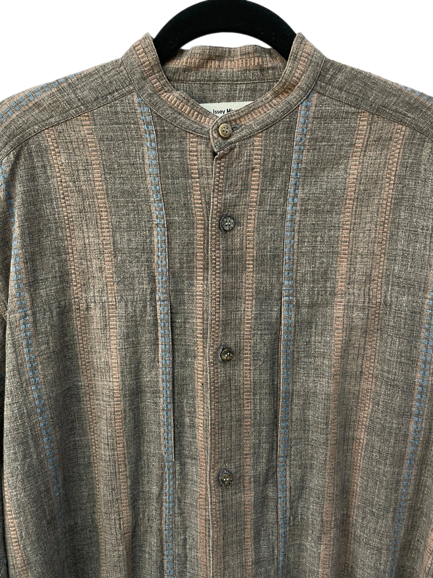 Issey Miyake Plantation Striped Banded Collar Button down  Shirt