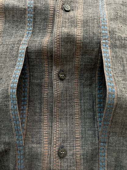 Issey Miyake Plantation Striped Banded Collar Button down  Shirt