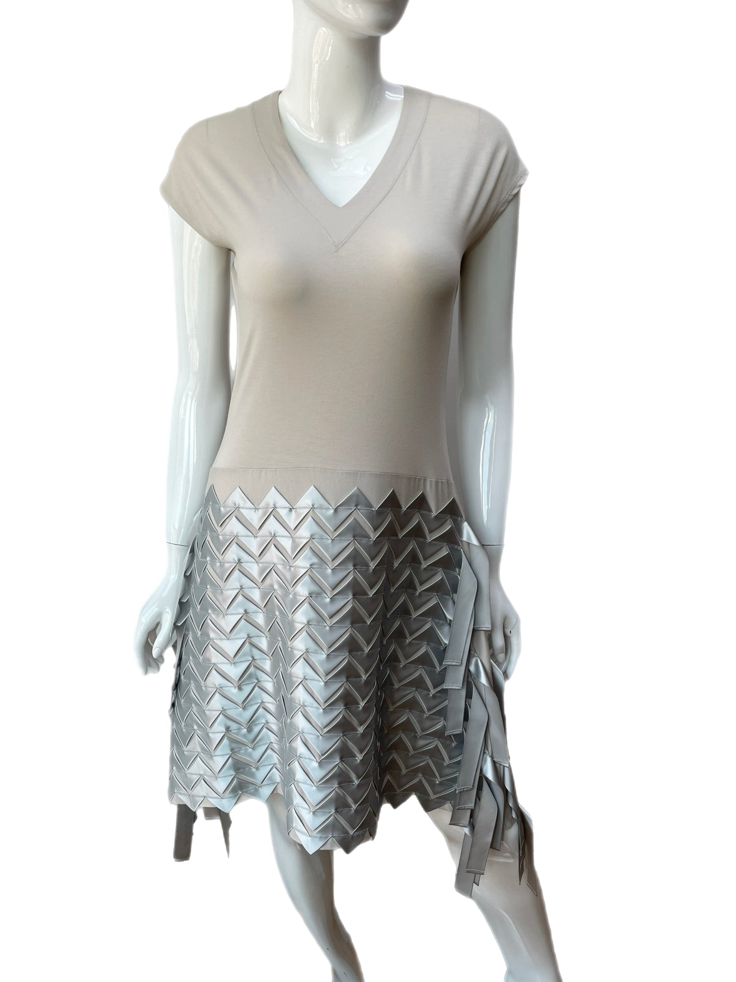 Issey Miyake Zig Zag Ribbon V-Neck Dress