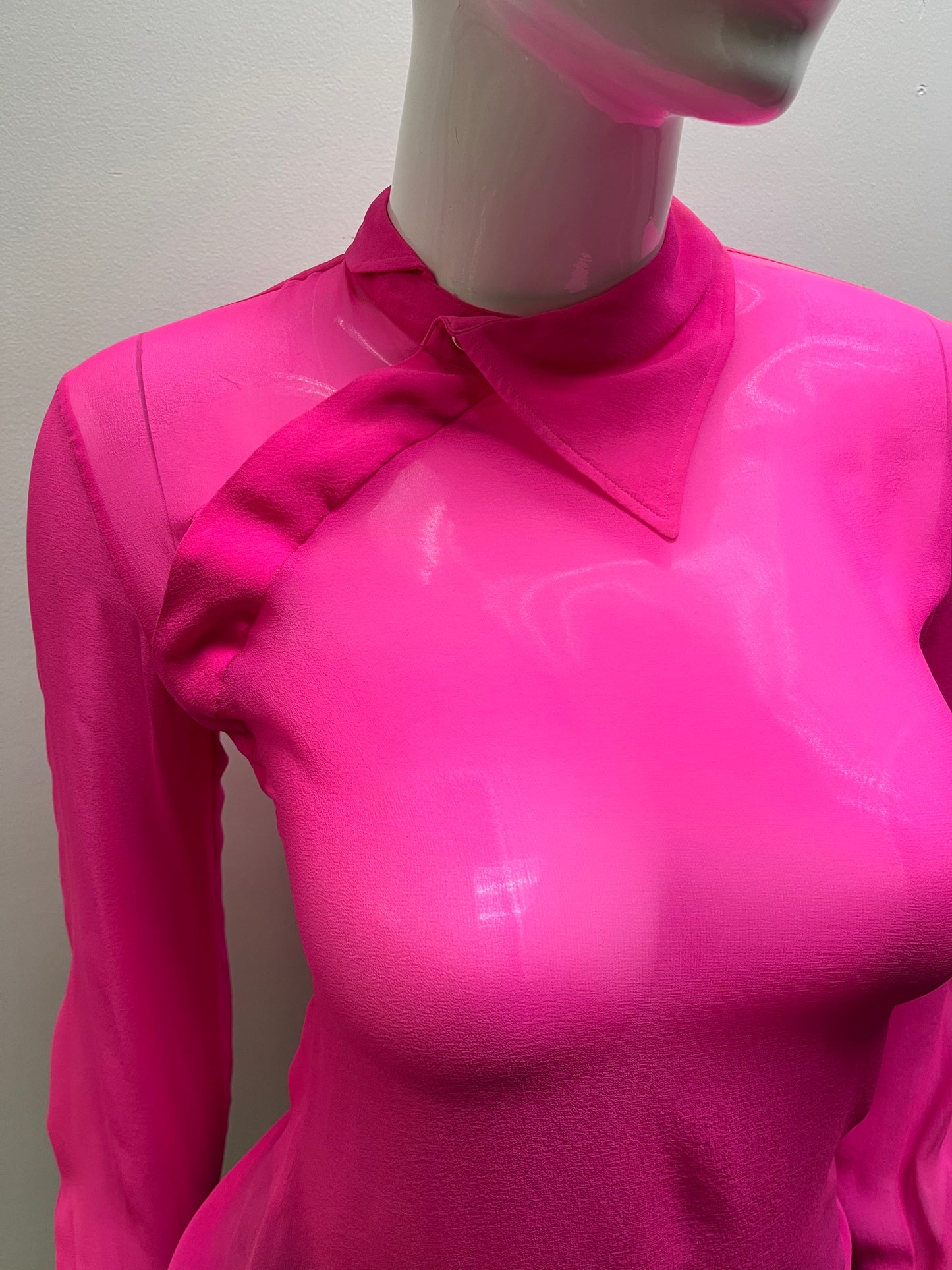 Margiela Hot Pink asymmetrical Close Sheer Long Sleeve (Sold As Is)