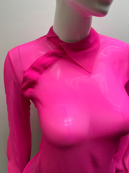 Margiela Hot Pink asymmetrical Close Sheer Long Sleeve (Sold As Is)