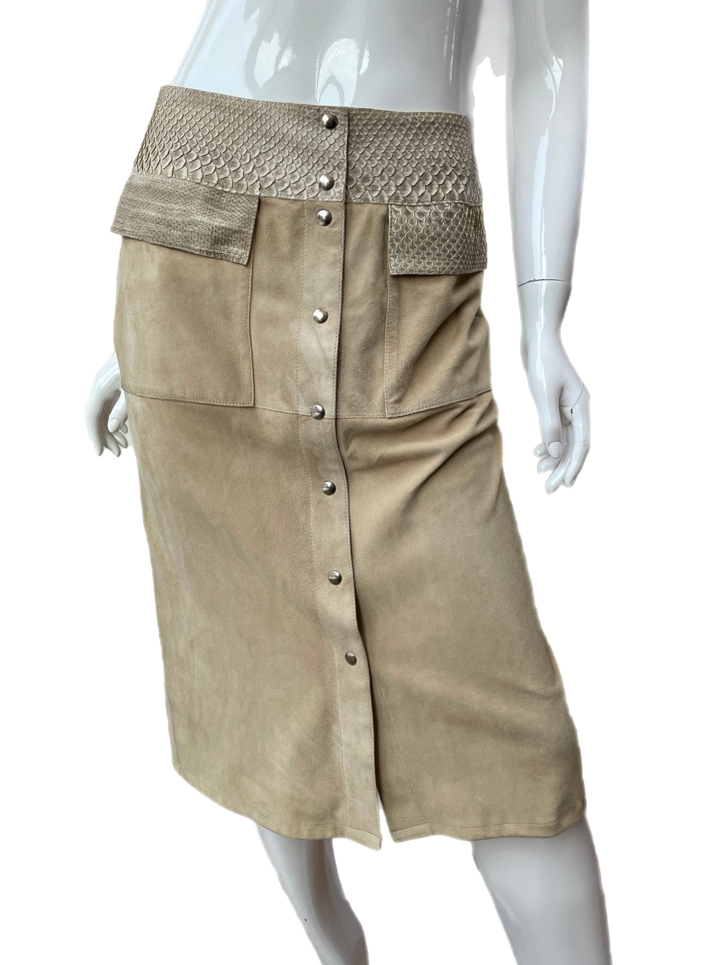 Giuliana Teso Snake Skin & Suede Pencil Skirt