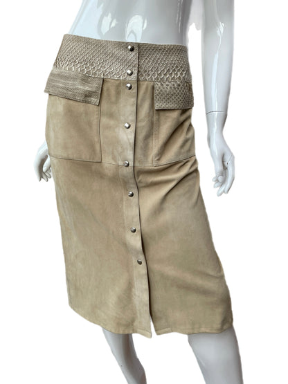 Giuliana Teso Snake Skin & Suede Pencil Skirt