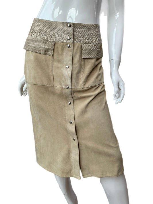 Giuliana Teso Snake Skin & Suede Pencil Skirt