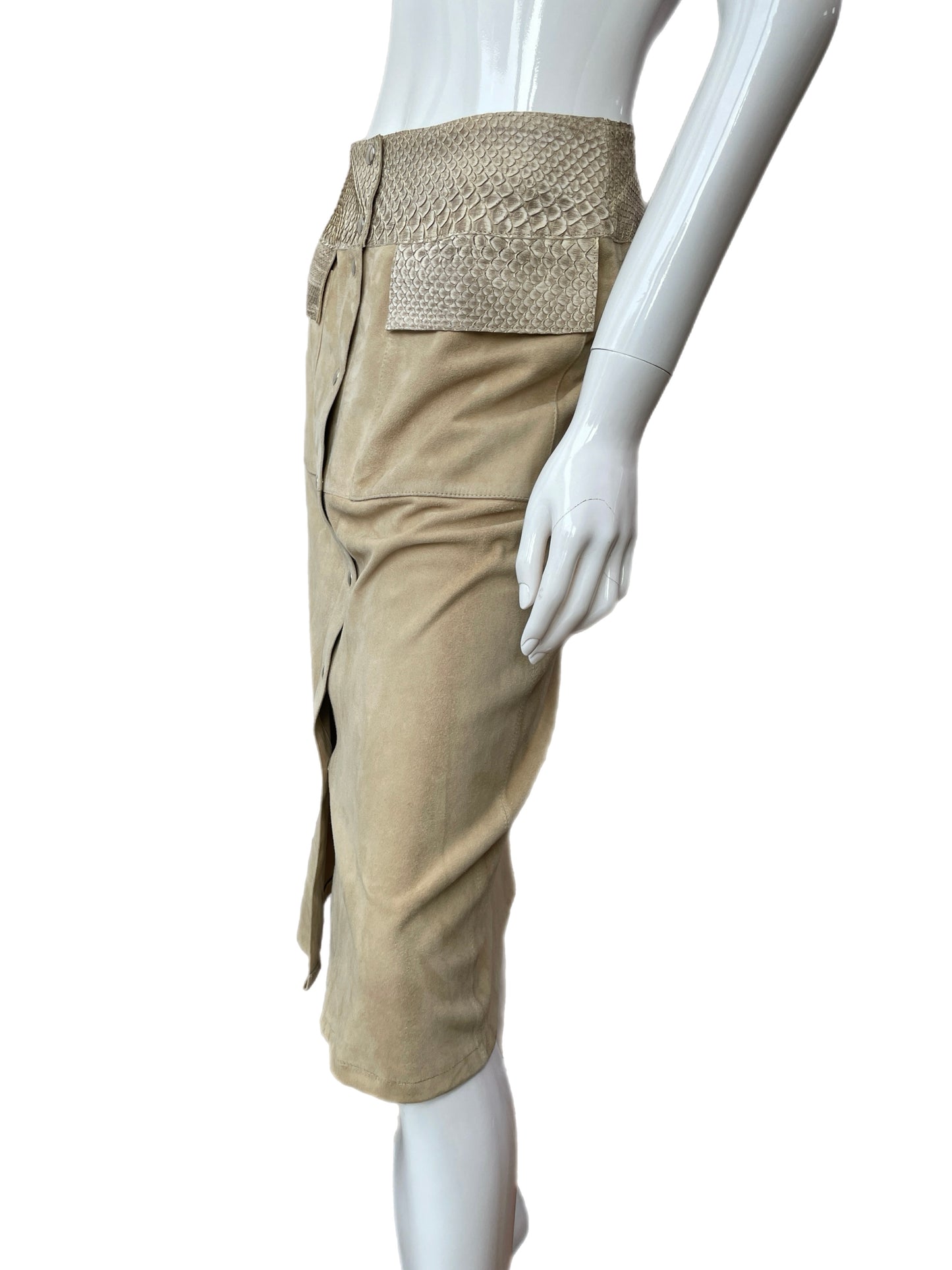 Giuliana Teso Snake Skin & Suede Pencil Skirt
