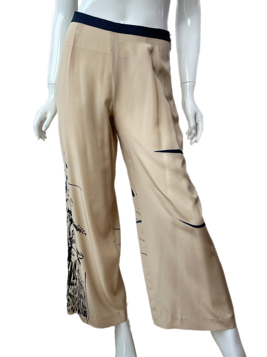 Dries Van Noten Champagne Silk Graphic Pants