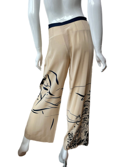Dries Van Noten Champagne Silk Graphic Pants