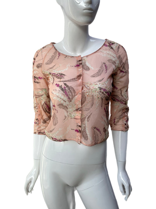 Blumarine Pink Floral Cropped Cardigan