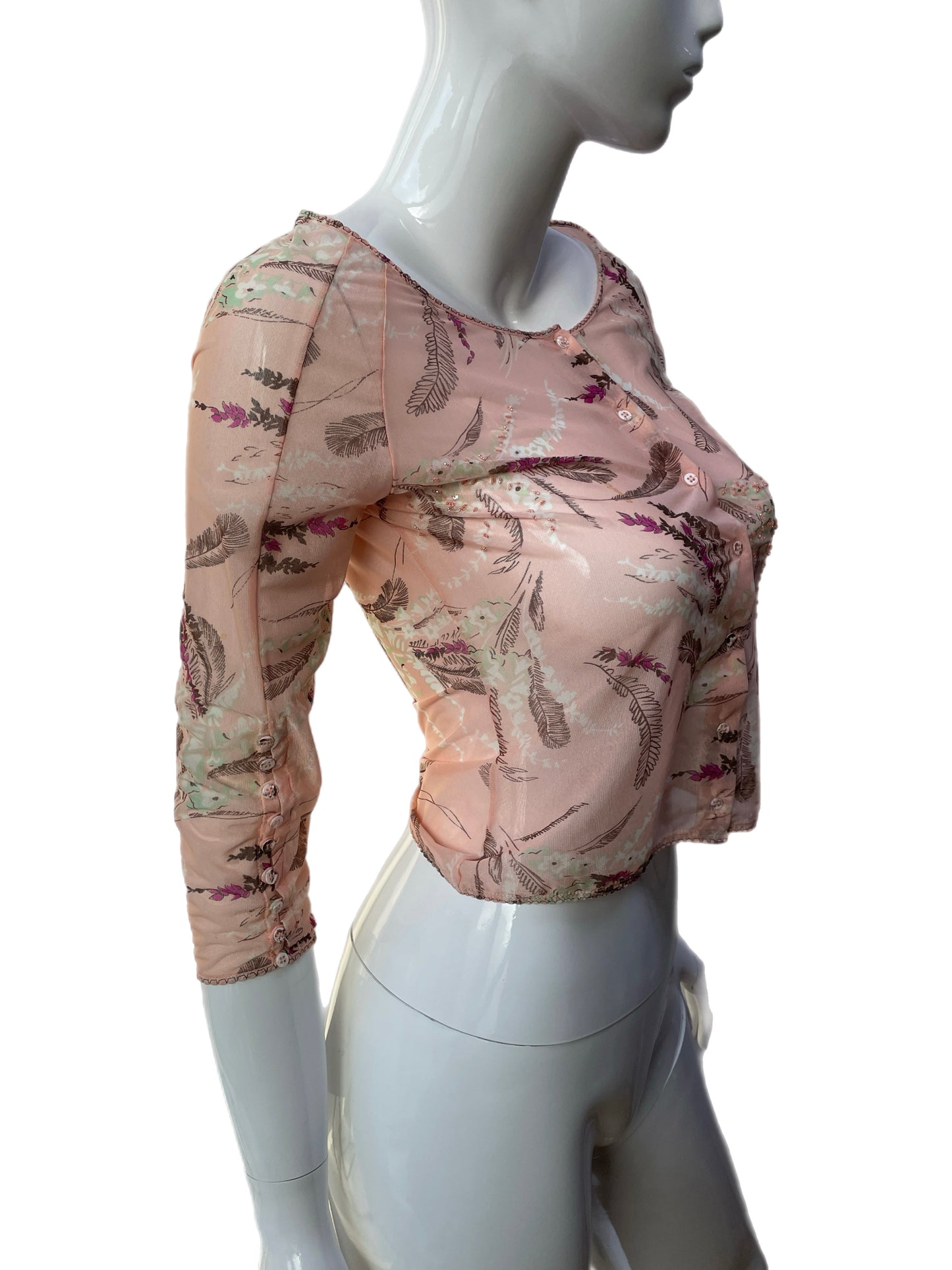 Blumarine Pink Floral Cropped Cardigan