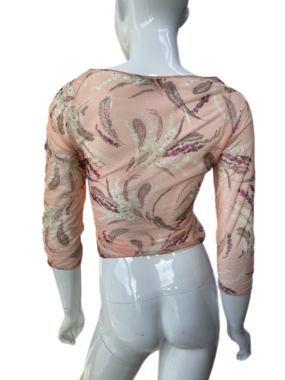 Blumarine Pink Floral Cropped Cardigan