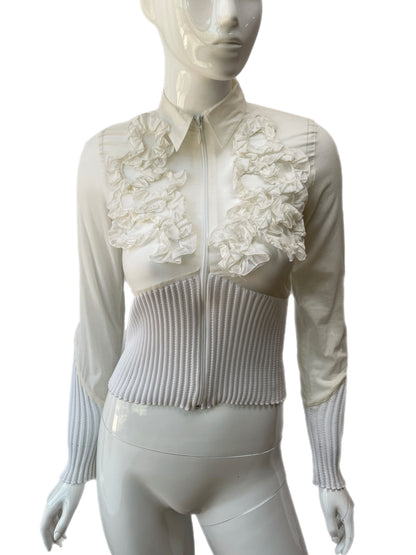 Anne Fontaine Floral Ruffle zip Front Shirt Jacket