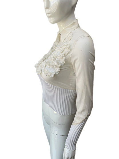 Anne Fontaine Floral Ruffle zip Front Shirt Jacket