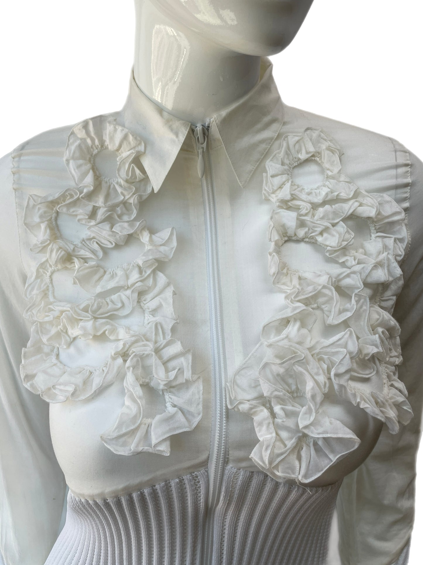 Anne Fontaine Floral Ruffle zip Front Shirt Jacket