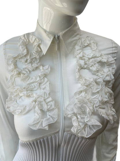 Anne Fontaine Floral Ruffle zip Front Shirt Jacket