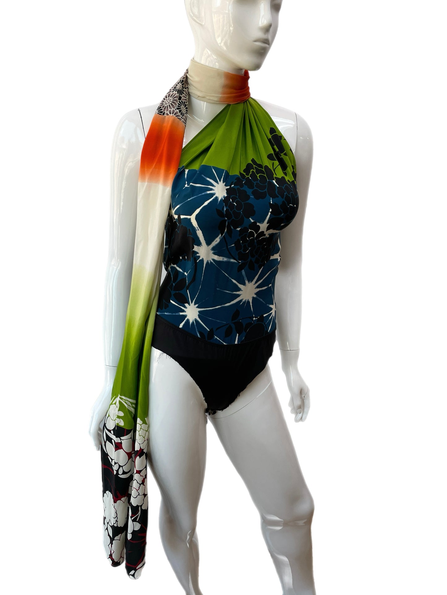 Jean Paul Gaultier Floral Print Scarf Tie Bodysuit