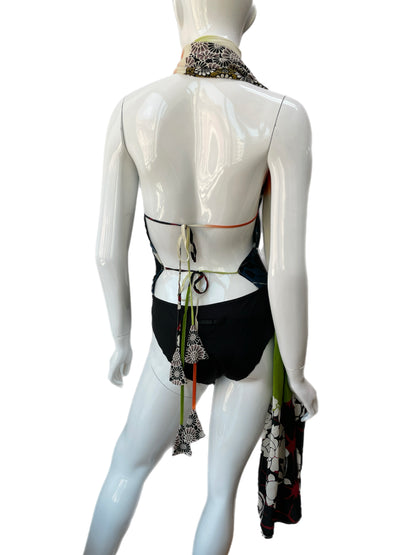 Jean Paul Gaultier Floral Print Scarf Tie Bodysuit