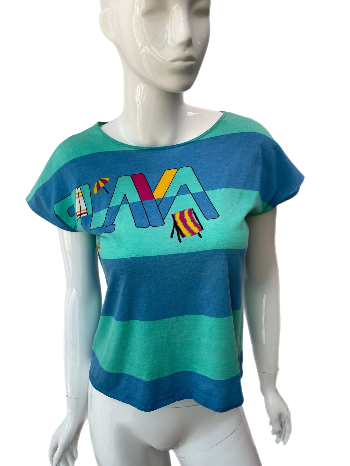 1970s Playa Striped Beach Graphic Shirt