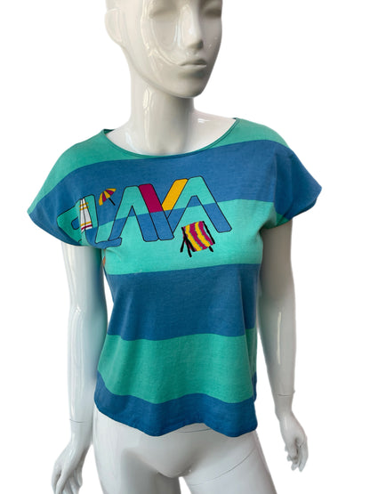 1970s Playa Striped Beach Graphic Shirt