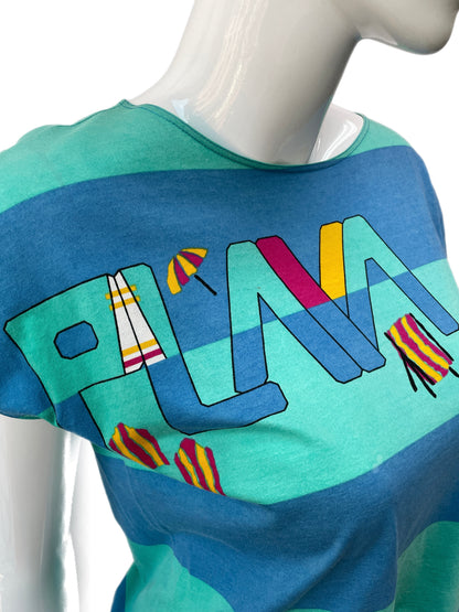 1970s Playa Striped Beach Graphic Shirt