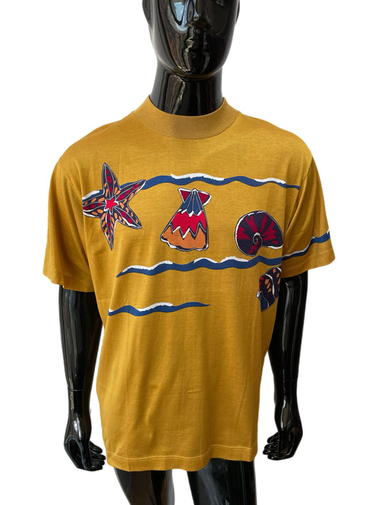 Yves Saint Laurent Mustard Beach Seashell Graphic Tee