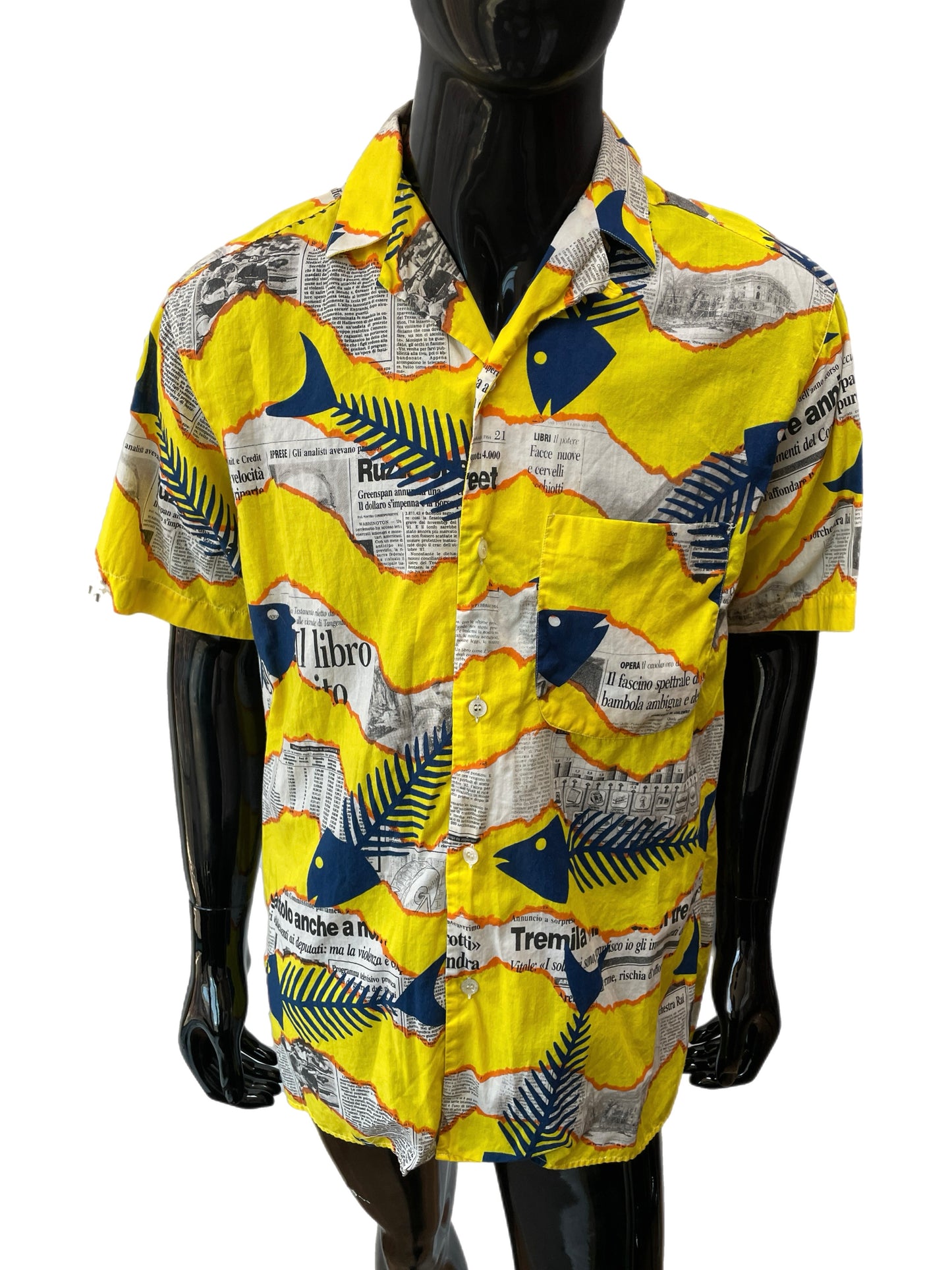 Moschino Yellow Fishbone Newspaper Print Shirt