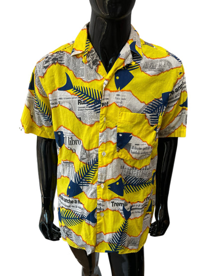 Moschino Yellow Fishbone Newspaper Print Shirt