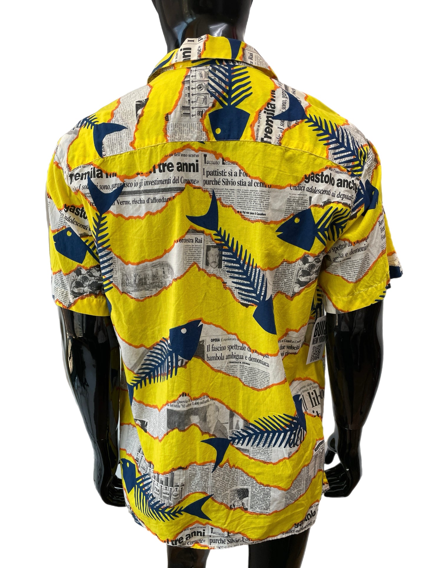 Moschino Yellow Fishbone Newspaper Print Shirt