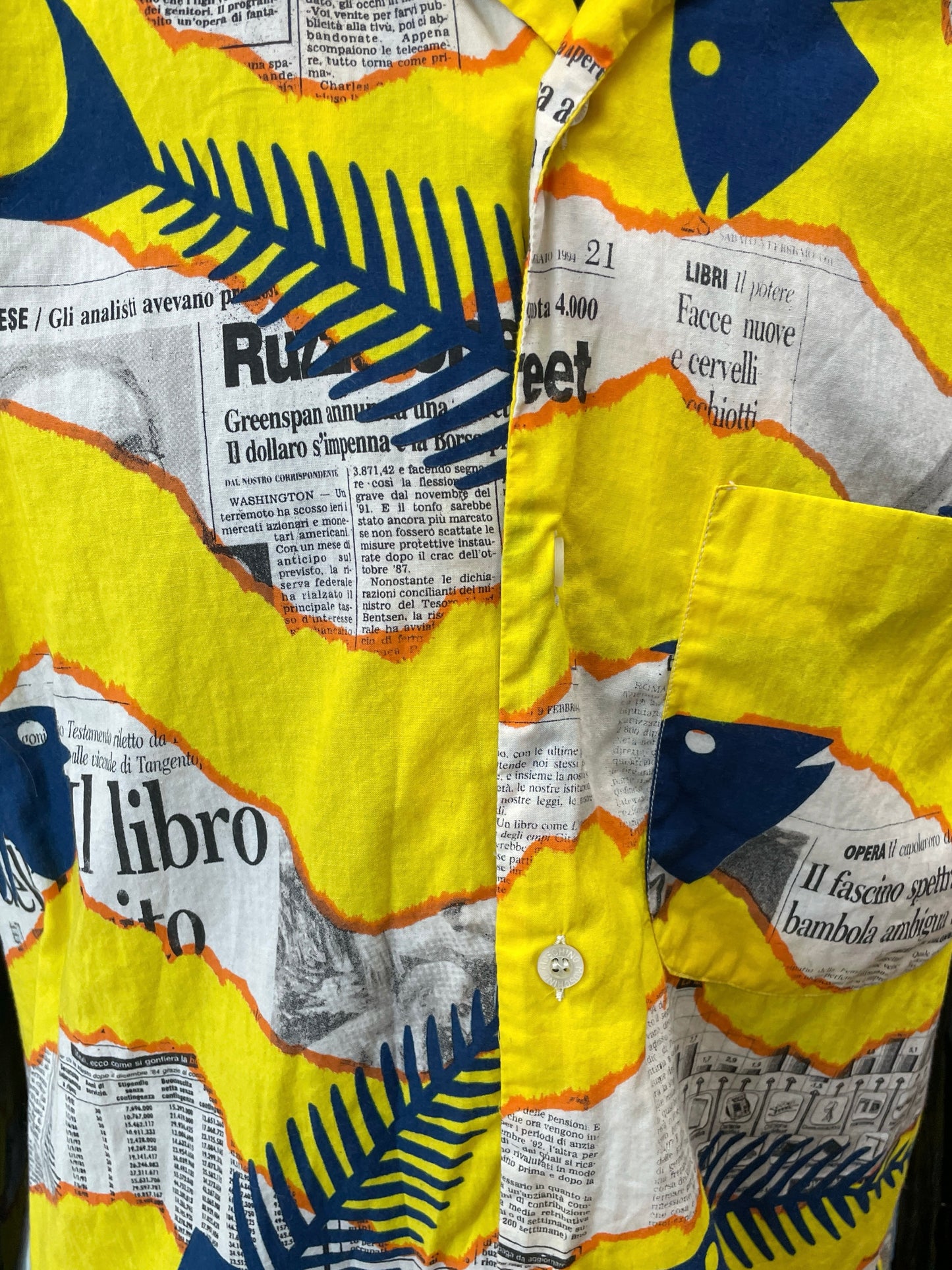 Moschino Yellow Fishbone Newspaper Print Shirt