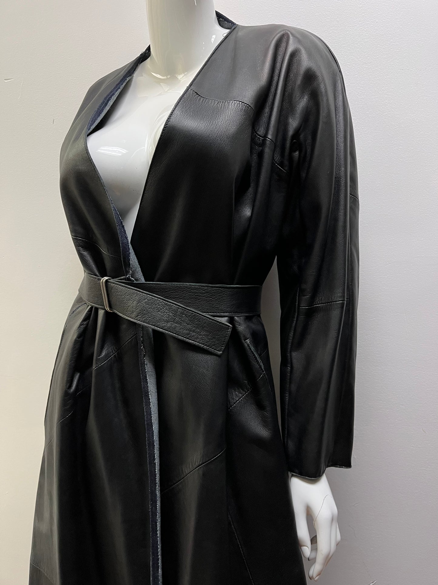 Margiela Artisanal Denim line Leather Belted Wrap Coat