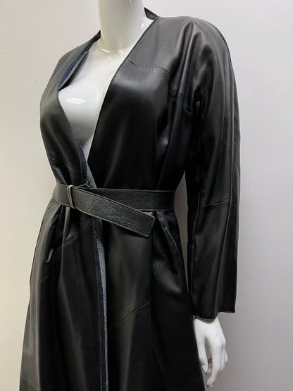 Margiela Artisanal Denim line Leather Belted Wrap Coat