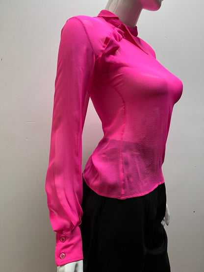 Margiela Hot Pink asymmetrical Close Sheer Long Sleeve (Sold As Is)