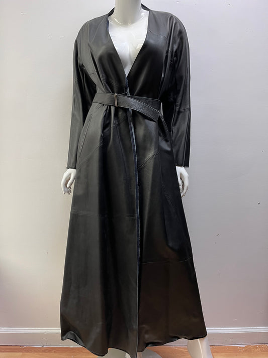 Margiela Artisanal Denim line Leather Belted Wrap Coat