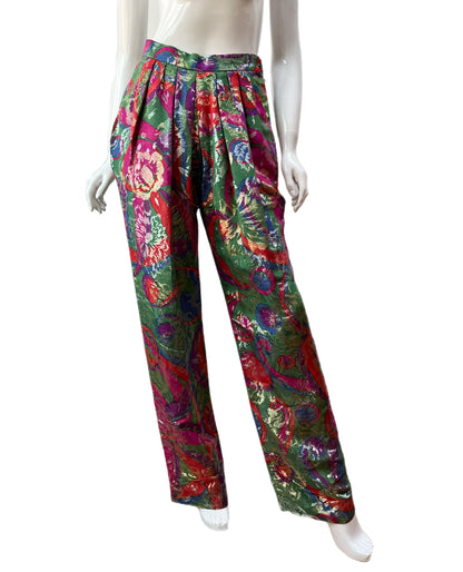 1990s Yves Saint Laurent Metallic Paisley Pants