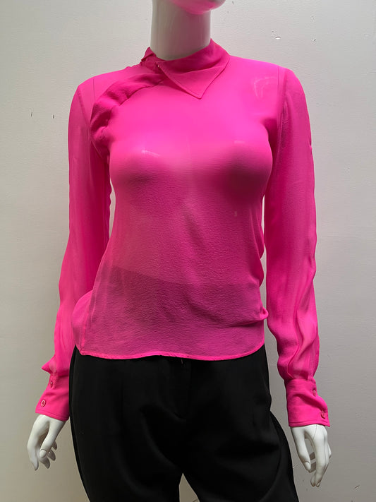 Margiela Hot Pink asymmetrical Close Sheer Long Sleeve (Sold As Is)