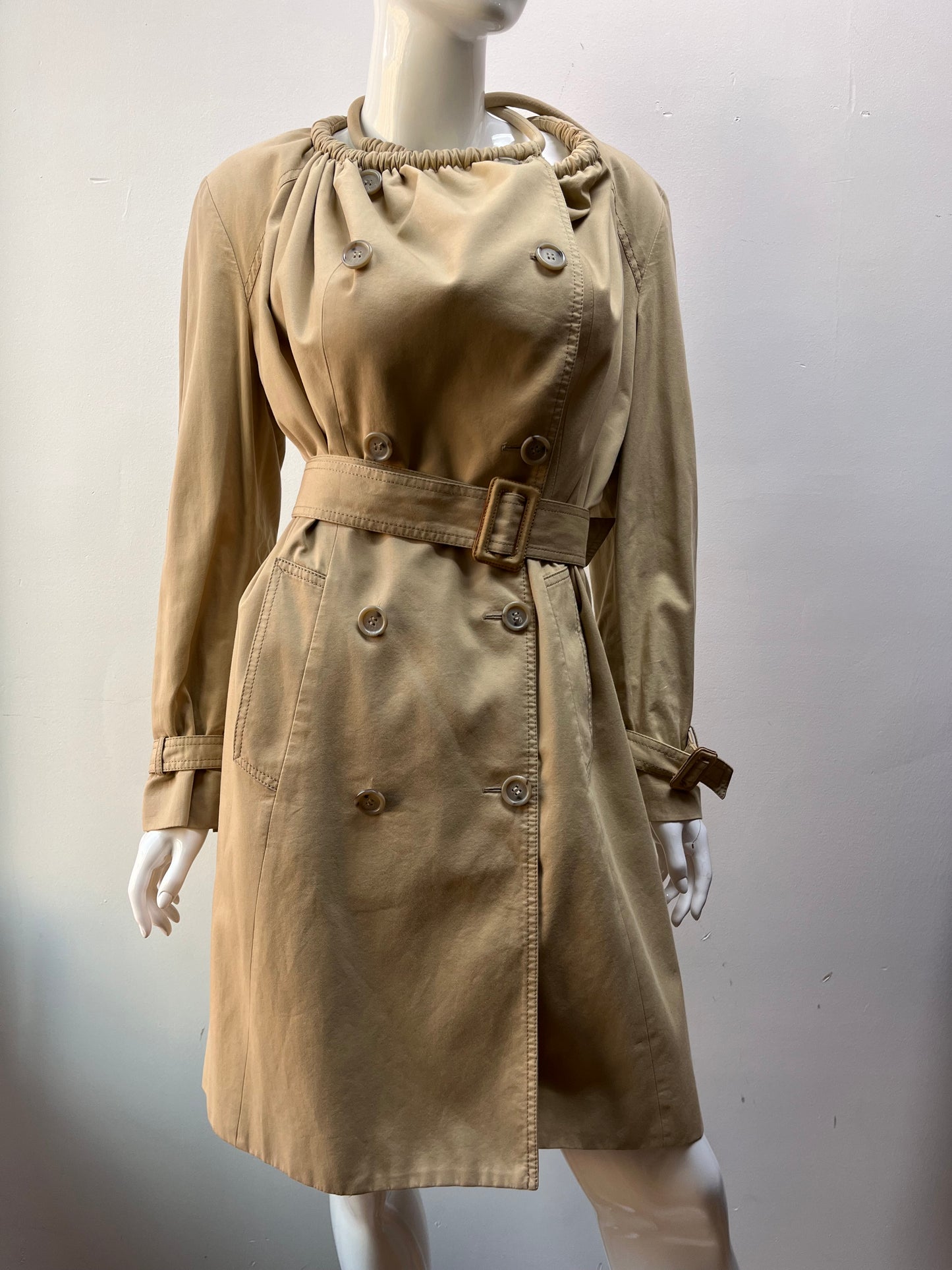Margiela Drawstring Harness Collar Khaki Trench Coat