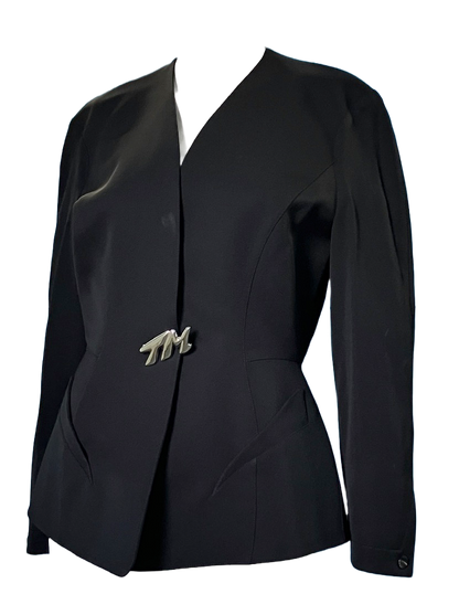 Thierry Mugler 1990’s black couture blazer w TM pins