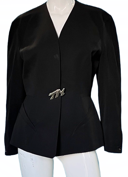 Thierry Mugler 1990’s black couture blazer w TM pins