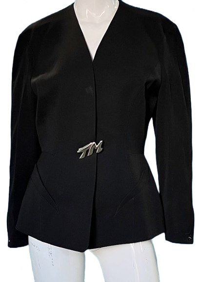 Thierry Mugler 1990’s black couture blazer w TM pins