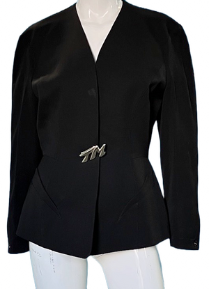 Thierry Mugler 1990’s black couture blazer w TM pins